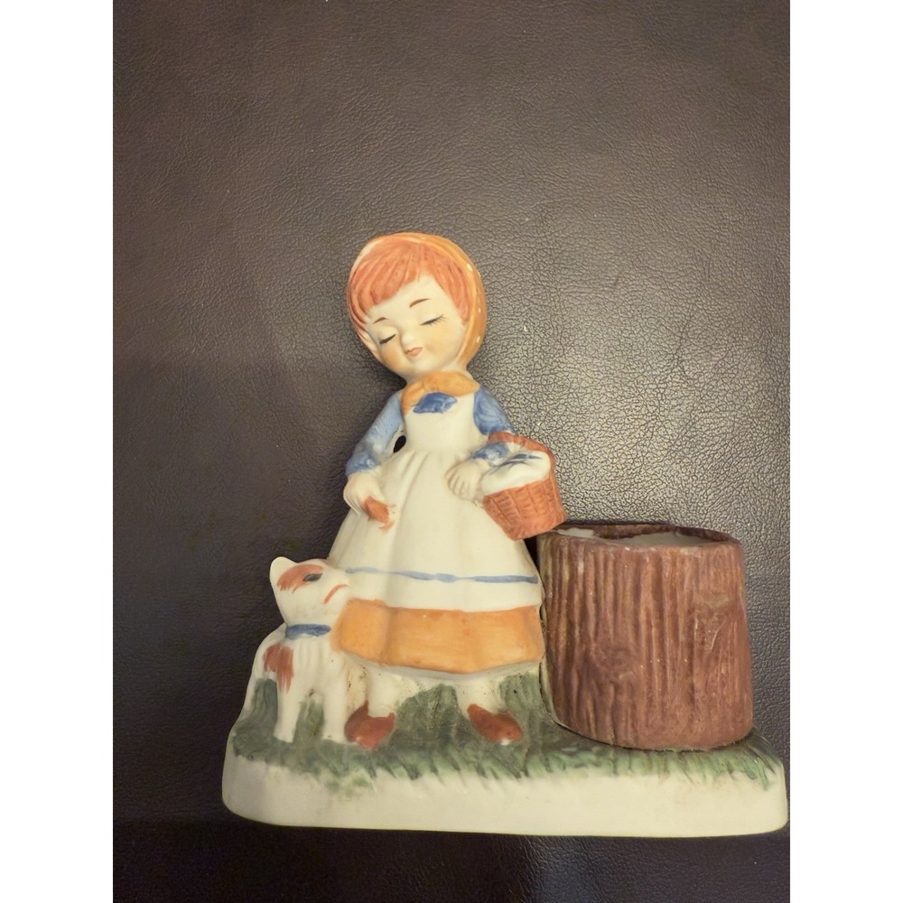 1979 Vtg. Verona Vergasi CMA Figurine w/ Votive Candle Holder Girl‎ w/her Puppy